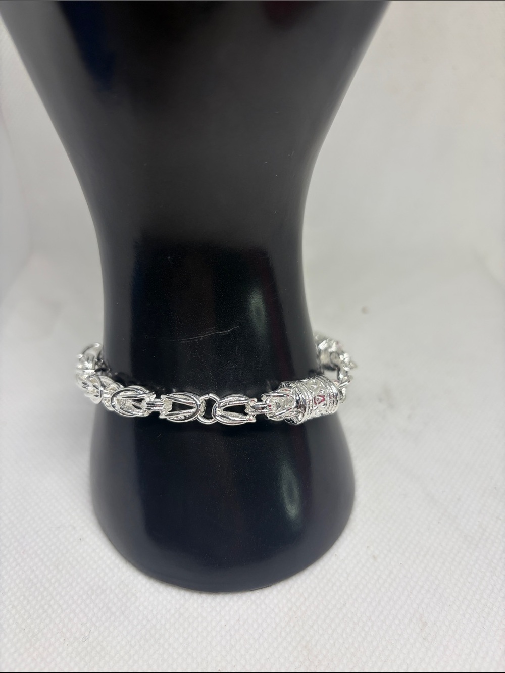 Sterling Silver Chain Link Bracelet with Scroll Work Clasp - Picture 4 of 6